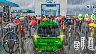 The Ultimate Rainy Day Car Wash Challenge! 🌧️🚗 Green colour Hyundai i20 Driving Class Game-3D #car