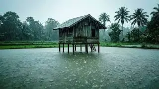 Heavy Rain in the Rice Fields 🌧️ Peaceful Stilt House Ambience | Deep Sleep & Relaxation