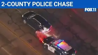 Driver accused of hitting cop leads police chase between San Bernardino, LA counties