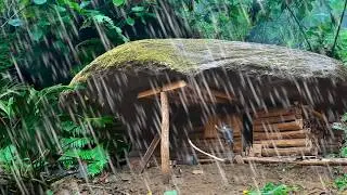 Camping in the Rain Day and Night // Taking Shelter Under a Rock #survival #camping #bushcraft