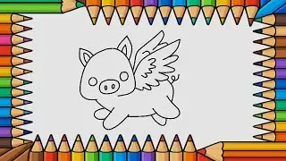 Draw Flying Pig: Character- Happy Learning! Learning for Beginners #drawing