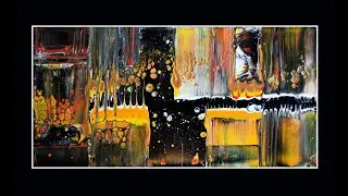 #7808 Wow Contemporary Art Yellow Geometric Swipe Black Meeden Super Cells Fluid Acrylics 2.24.2021