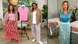 MUK LUKS Cloud Knit Henley Tee and Easy Maxi Skirt Set on QVC
