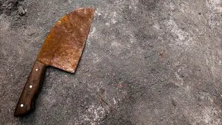Antique Rusty Damascus Steel Cleaver Restoration