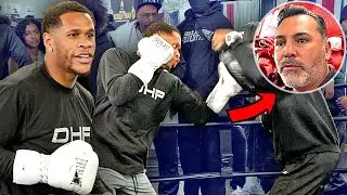 Devin Haney workout TAUNT to Oscar De La Hoya at media day for Ryan Garcia!
