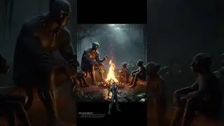 black panther eating together with stone age people | marvel fan art | ai generated photo