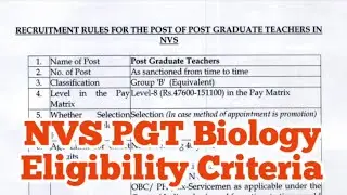 NVS PGT Biology Eligibility Criteria 2025 #nvs