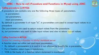 Lesson - 17 : JDBC -  How to call Procedure and Functions in Mysql using JDBC