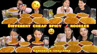 Different types of cheap spicy 🥵 noodles challenge with punishment😫😫// 6 types of noodles?