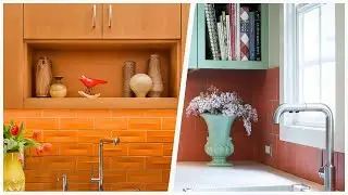 75 Light Wood Floor Kitchen With Orange Backsplash Design Ideas You'll Love ♡