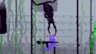 Idiot with gun walks under dropwig