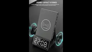 Smart Desktop Alarm Clock Qi Wireless Charger LED Bluetooth Speaker FM Radio USB