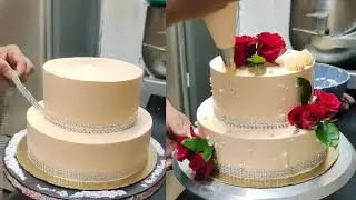 Two tier cake decorating ideas ll Real rose design #cake #cakedecorating #cakedesign