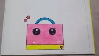 How To Draw A Cute Shopping 🛍 Bag Simple & Easy For Kids.