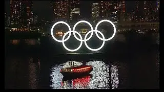 Illuminated olympic monument of Odaiba .4K #Tokyo2020