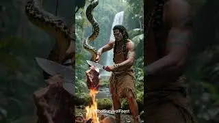 Tribal Life: Smiling Warrior Roasts Giant Snake in the Jungle 🔥🌴#shorts