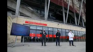 Michał Dworczyk, Adam Niedzielski, dr Artur Zaczyński  -  konferencja prasowa na PGE Narodowy