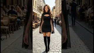 Black Sparkly Mini Dress with Cape & Over-the-Knee Boots | Evening Glam Look