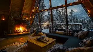 Quiet Snow Cabin Night Atmosphere with Soft Fire Crackling for Calm Sleep and Study
