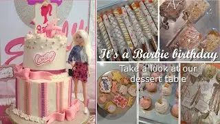 Barbie themed candy Table| cake pops,  pretzel rods,  rice krispies,  sugar cookies & oreo pops