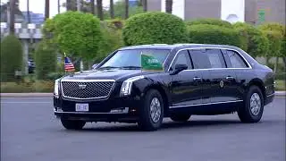 Saudi Crown Prince receives the US president upon his arrival at the Al-Salam Royal Palace in Jeddah
