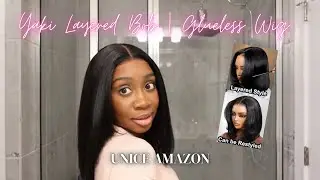 Beginner-Friendly Glueless Bob Wig | UNice Amazon Yaki Straight Layered Bob Review + Install