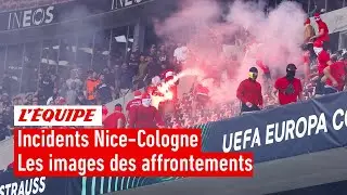 Nice-Cologne : Les images des affrontements en tribunes, un 