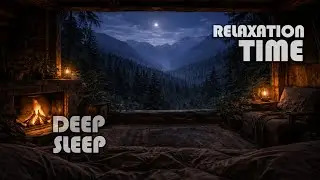 Heavy Rain ASMR in a Cozy Hut at Night | Wilderness Forest View & Fireplace Ambience
