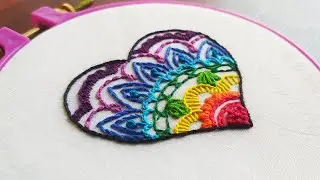 Heart Mandala Art embroidery with Rainbow colors| Mandala Embroidery art with easy Beginner Stitches