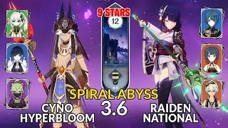 NEW 3.6 Spiral Abyss!│C0 Cyno Hyperbloom & C0 Raiden National | Floor 12 - 9 Stars | Genshin Impact