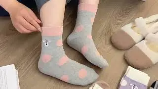 Kaos Kaki Wanita Katun Motif Kartun TuTu Dog Polkadot Ribbed Edge MidTube Crew Socks JCKK356