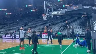 JOEL EMBIID, PG,  MAXEY & SIXERS MORNING SHOOTAROUND AT TD GARDEN AHEAD OF TONIGHTs SEASON OPENER