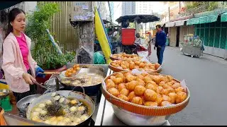 Most Popular Snacks! Fried Cake, Youtiao, Noodles, Spring Roll, & More - Cambodia Market Street Food