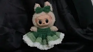 How to crochet pretty dress for LaBuBu 17cm - Basic crochet doll’s clothes - Step by step- Eng sub