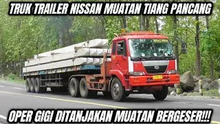 Oper Gigi Ditanjakan Muatan Trailer Nissan Bergeser, Tronton Fuso Hino Isuzu UD Quester Ditanjakan