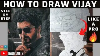 How to draw VIJAY | MASTER 2ND LOOK DRAWING TUTORIAL | Step by Step | Gaus Arts | Tamada Media