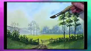 HOW TO PAINT A SUMMER LANDSCAPE IN WATERCOLOR,PAINT MISTY TREES & FIELDS IN SUMMER GREENS