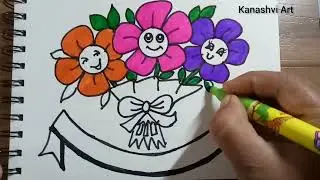 Draw cute teacher's day card easy/draw cute flower bouquet @ Kanashvi Art