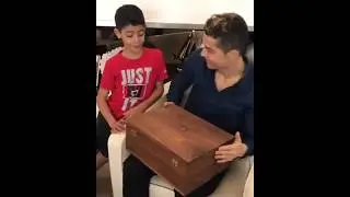 Cristiano Ronaldo opens New CR7 Nike AF1 24k Gold Sneakers with CR7 Jr