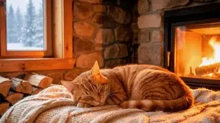 Cozy Relax Cat Sleeping by Fireplace 24/7 🐈🔥 Crackling Fire Sounds | Relaxing Fireplace Live Stream