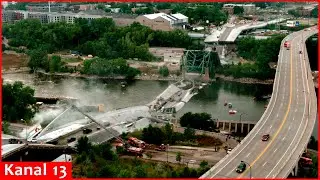 Moment of collapsing of house into river near Rapidan Dam in southern Minnesota
