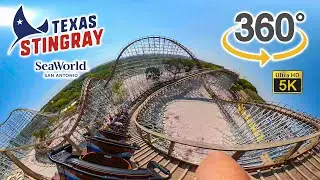5K VR 360 Texas Stingray Wooden Roller Coaster Back Seat On Ride Ultra HD POV SeaWorld San Antonio
