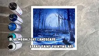 Blue moonlight landscape spray paint painting art