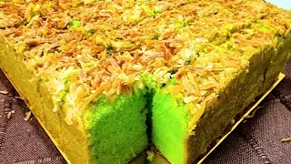 Kek Pandan Hawaiian Coconut Resepi Mudah & Gebu | Hawaiian Pandan Coconut Cake Recipe