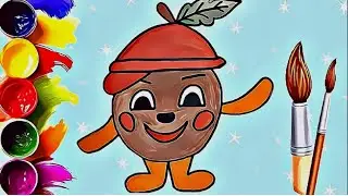 How to draw an acorn? cartoon coloring book.Как нарисовать желудь? мультик раскраска