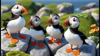 Five Little Puffins Waddling on Rocks | Bird Songs & Counting Rhymes for Kids
