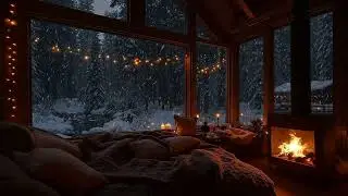 Winter Jazz Cabin Ambience ❄️ Cozy Fireplace, Snowy Forest & Relaxing Smooth Jazz Music