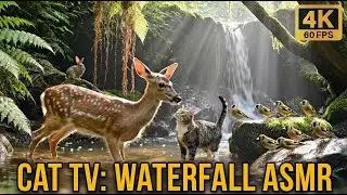 Cat TV for Cats to Watch 🦌 Enchanted Waterfall & Fawn - 8 Hours Nature ASMR