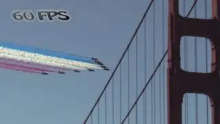 Red Arrows flying over Golden Gate Bridge.  San Francisco. 60fps
