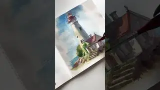 Watercolor lighthouse #art #watercolor #paint #lighthouse #sea #draw #painting #drawing